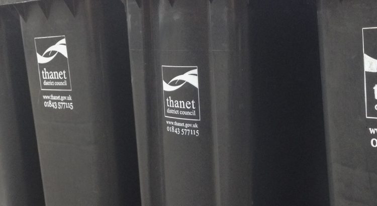 A line of Thanet District Council wheelie bins
