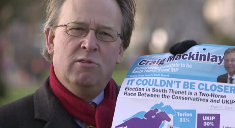 Michael Crick from Channel 4 News holds a 2015 South Thanet general election leaflet from Craig Mackinlay.