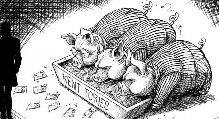 Tory pigs. Thanet shadows. Illustration adapted from an original by Adam Zyglis / Buffalo News