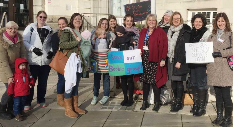Mothers gather with Karen Constantine at County Hall to protest against cuts to breastfeeding service.