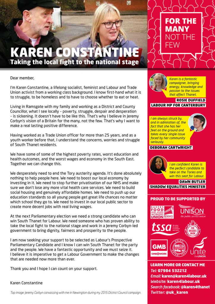 Karen Constantine PPC letter to members