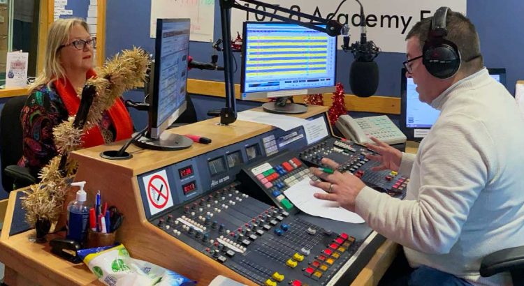 Image of Karen Constantine and Paul Rutterford in the Academy FM studio