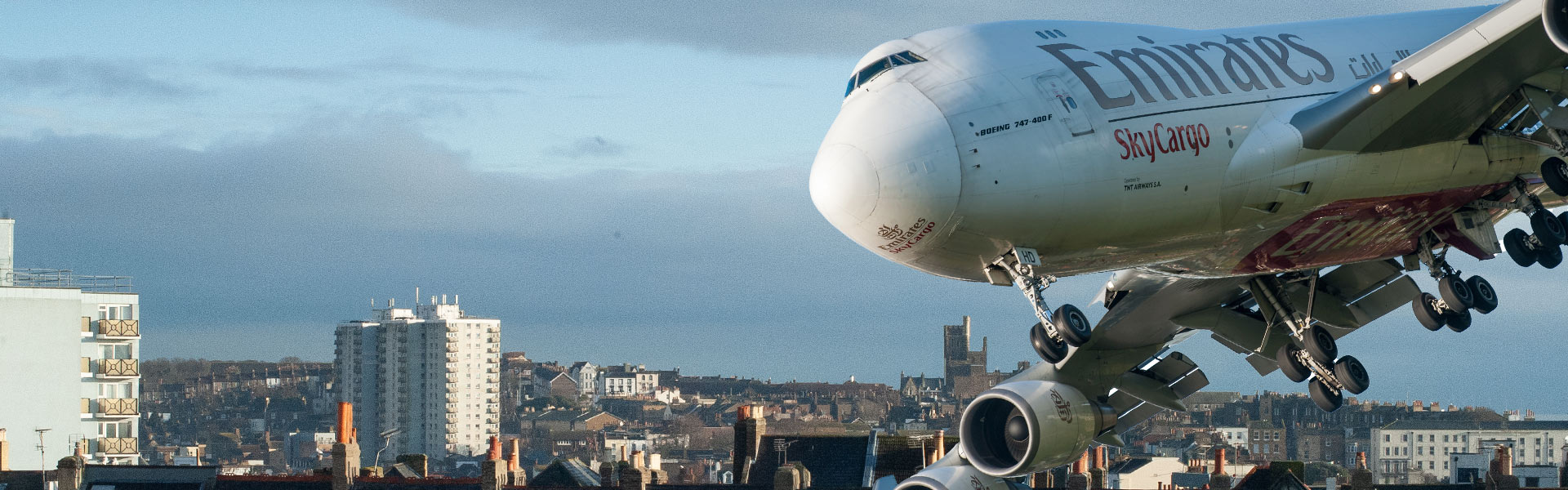 Montage image of an air freight Boing 747 and the Ramsgate skyline.
